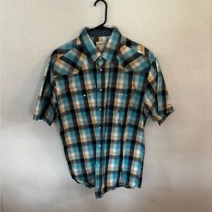 Roper Men's Blue and Cream Plaid Button Down Shirt